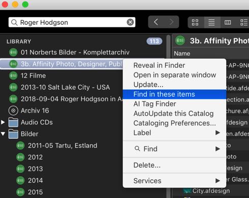 Quickly search one catalog in NeoFinder