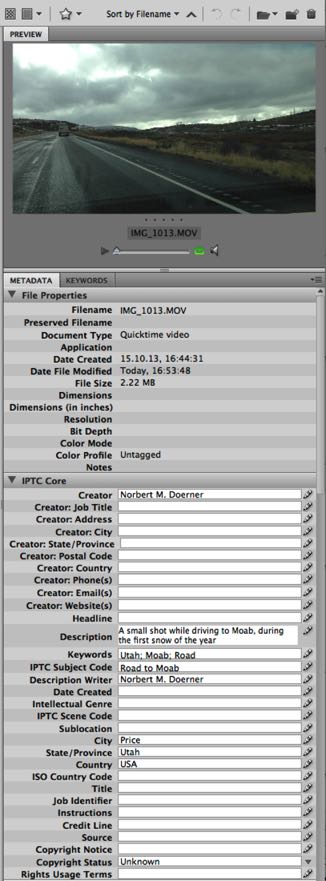 how to add movie metadata in Adobe Bridge