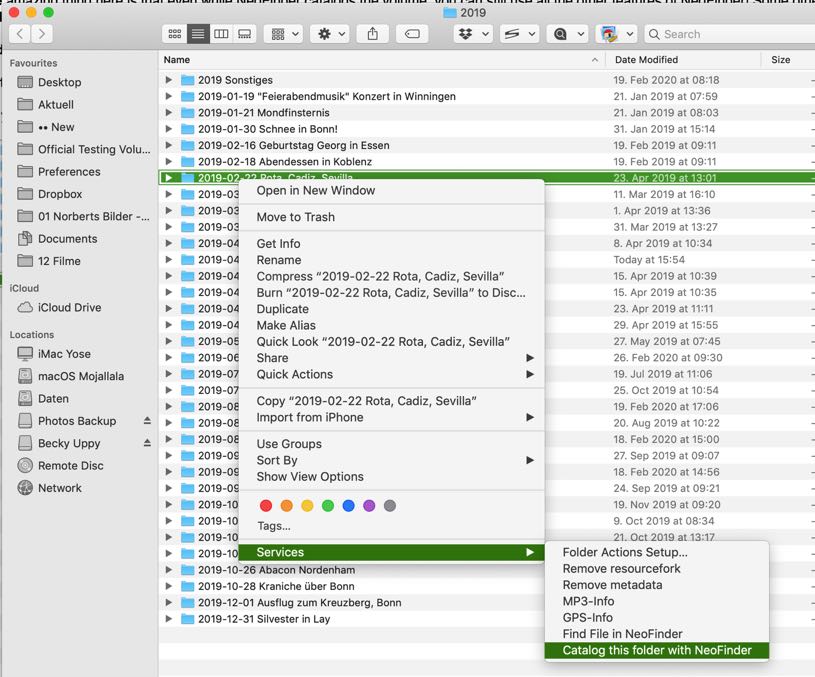 Catalog volume in the Services menu of macOS