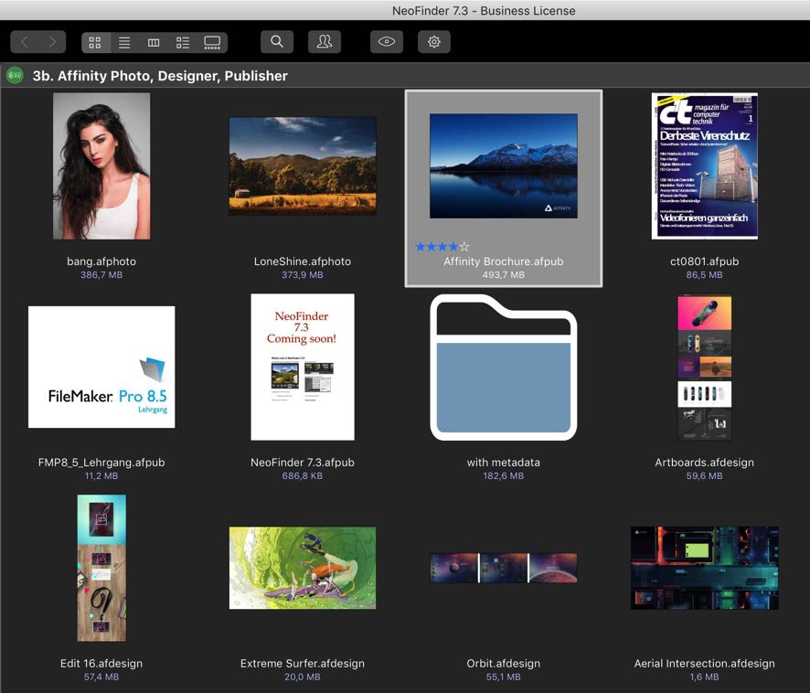 beautiful Affinity thumbnails in NeoFinder