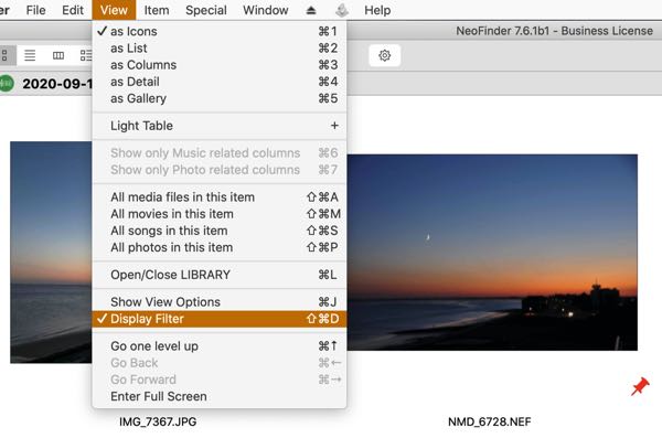 display filter menu command