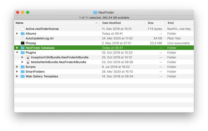 NeoFinder database folder