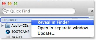Use Reveal in Finder to show the LIBRARY location of NeoFinder